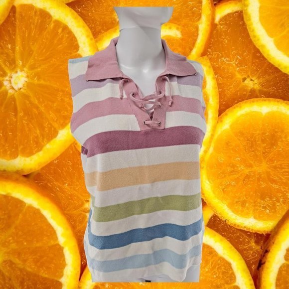 VINTAGE Victoria Jones Colorful Sleeveless Sweater‎ Size M - Picture 5 of 5
